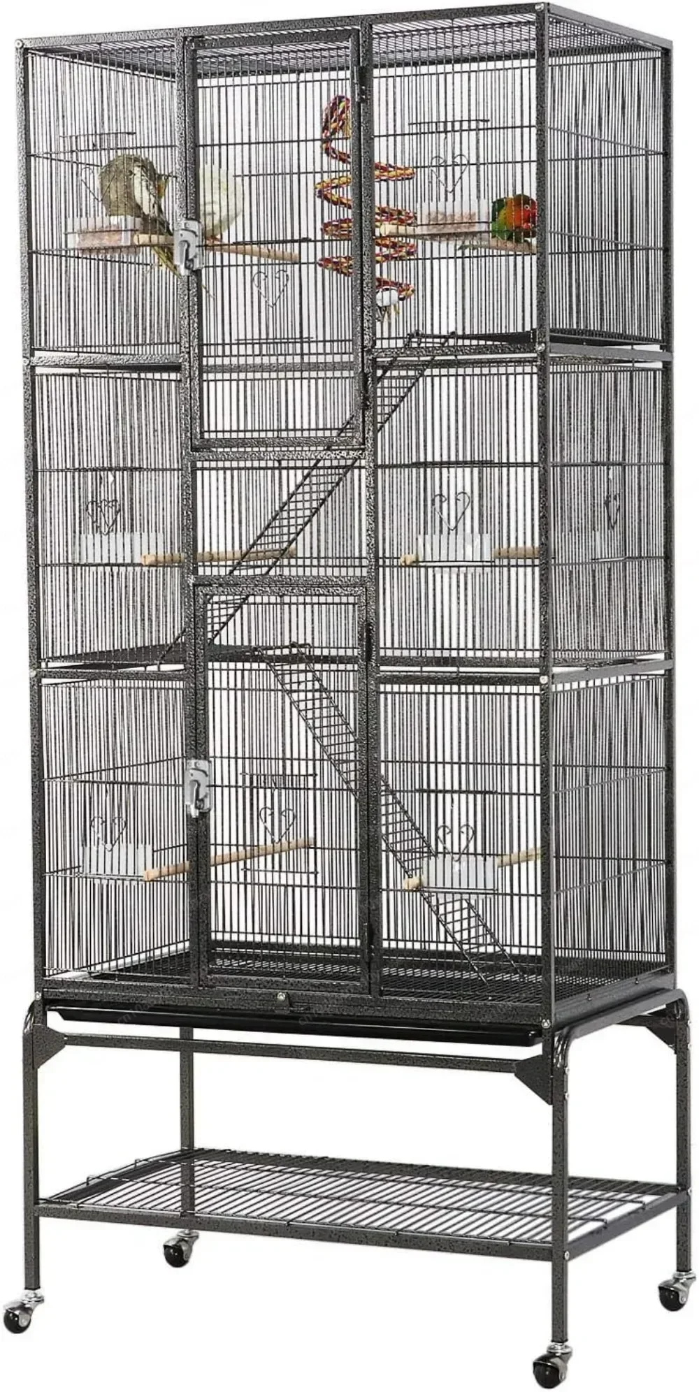 Extra Large Bird Cage Metal Parrot Cage for Mid-Sized Parrots Cockatiels Parakeets Lovebirds Budgie Finch Black