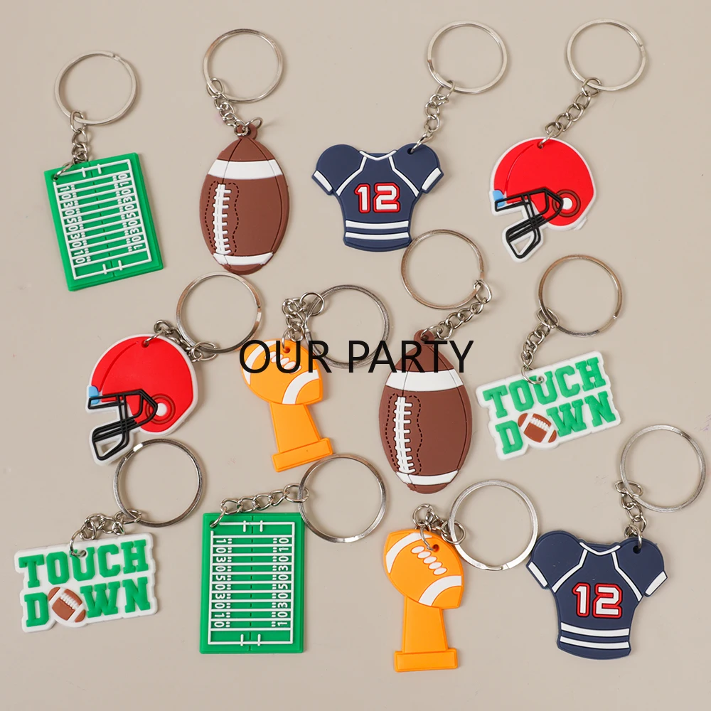 12Pcs Sports Rugby Theme PVC Keychain American Football Backpack Pendant for Boy Birthday Party Favors Goodie Bag Pinata Fillers