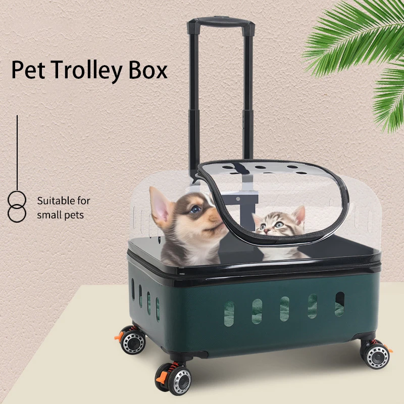 Pet Trolley Box Outdoor Portable Large Capacity Pet Carrier Bag With Universal Wheels Breathable Transparent Pet Bag