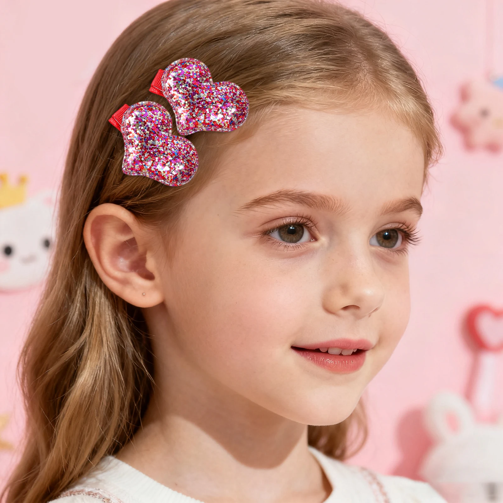 6/12pcs Red Pink Glitter Sequin Heart Clips For Kids Valentine's Day Gift Date Party For Girls Women Hair Accessories