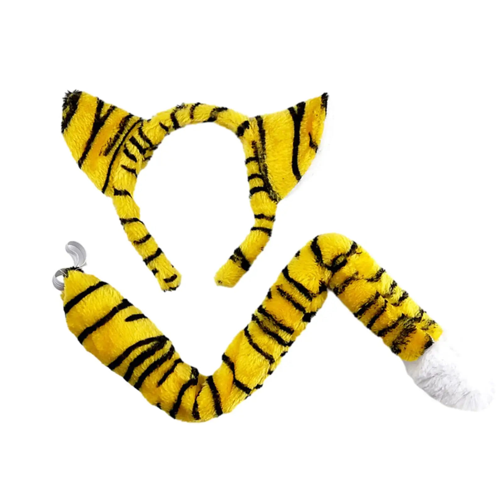 Tiger Ears and Tail Set Ears Headband Fancy Dress Props Cosplay Hair Hoop for Prom Stage Performance Party Birthday Masquerade