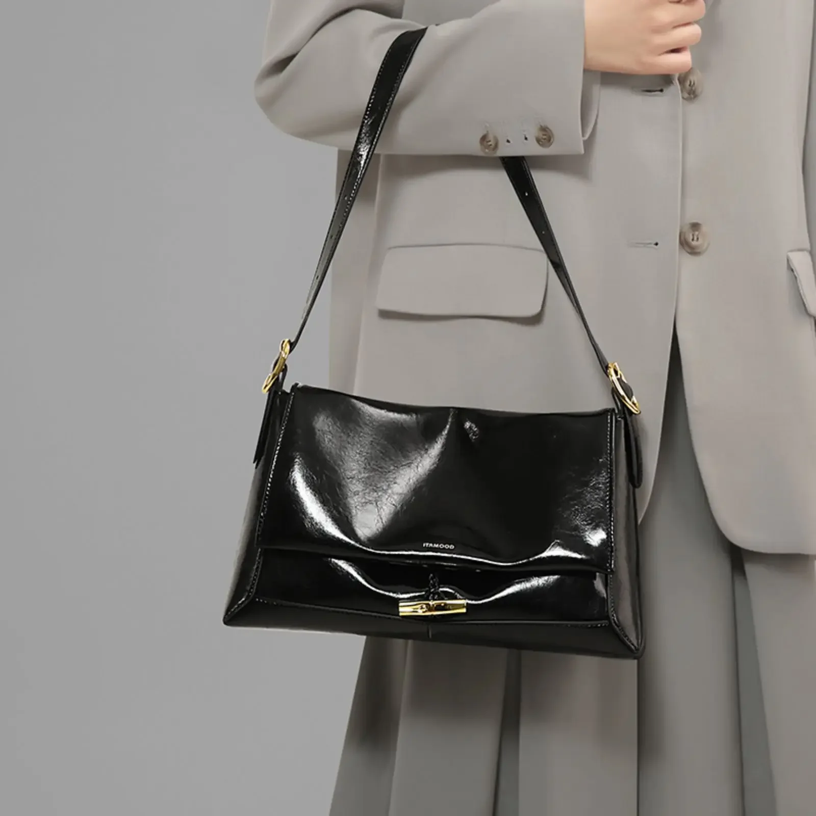 ITAMOOD Women Tote Bag Real Leather Large Capacity Cowhide Underarm Single Shoulder Crossbody Bag Female Replica Christmas Gift