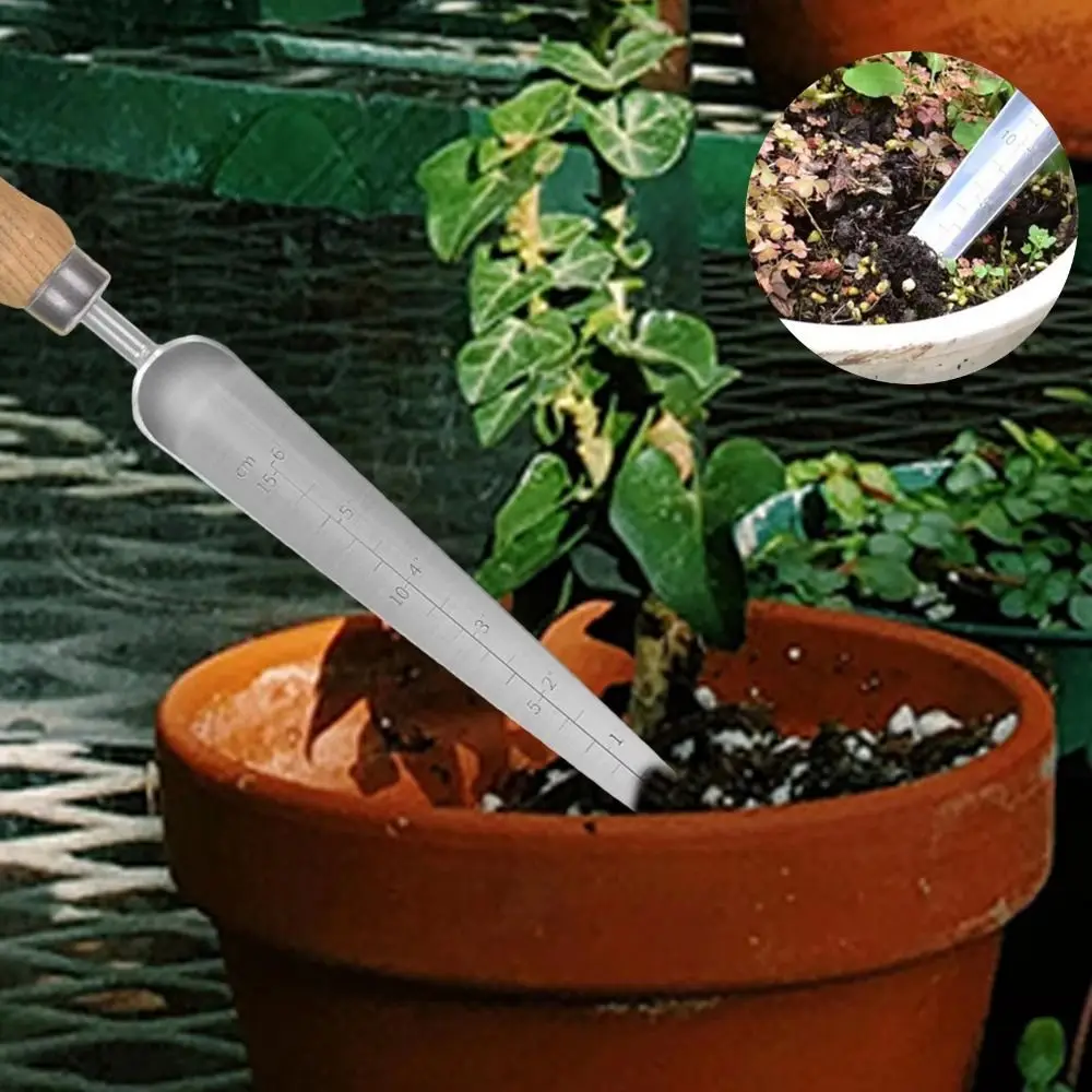 Stainless Steel Garden Shovel with Scale Depth Markers with Scale Small Gardening Spade Rust-proof Comfortable Grip Hand Trowel