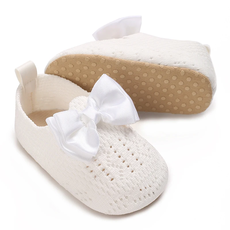 New Spring And Autumn Newborn Girl's Anti Slip Walking Shoes For Female Babies Comfortable Knitted Cute Bow Princess Shoes