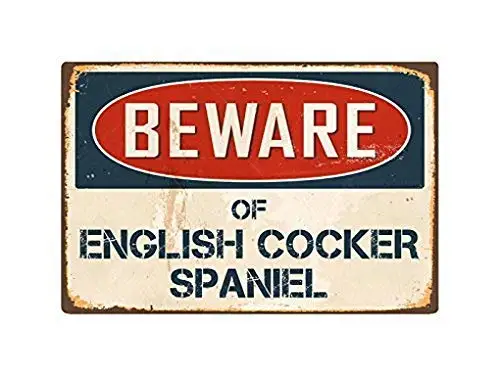 Jesiceny New Tin Sign Beware English Cocker Spaniel Vintage Pub Home Bar Wall Decor Retro Aluminum Metal Sign Wall Decorati sign