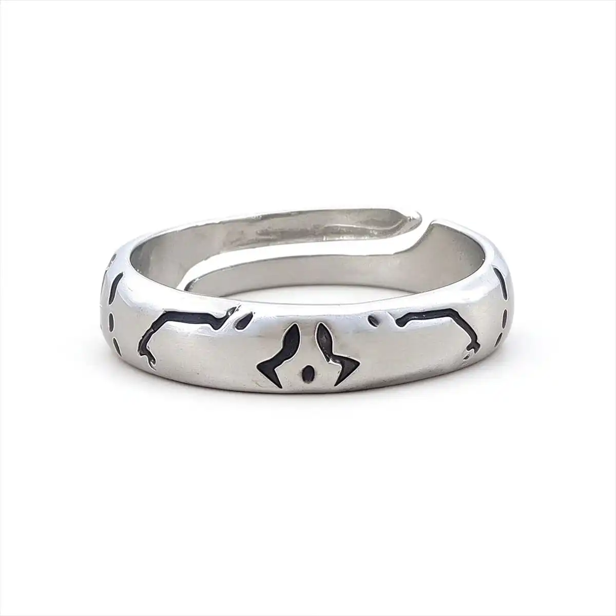 Adjustable Open Ring Engraved Totem Pattern Silver Tone Metal Band Unisex Cosplay Jewelry Gift for Men Women Halloween Prop