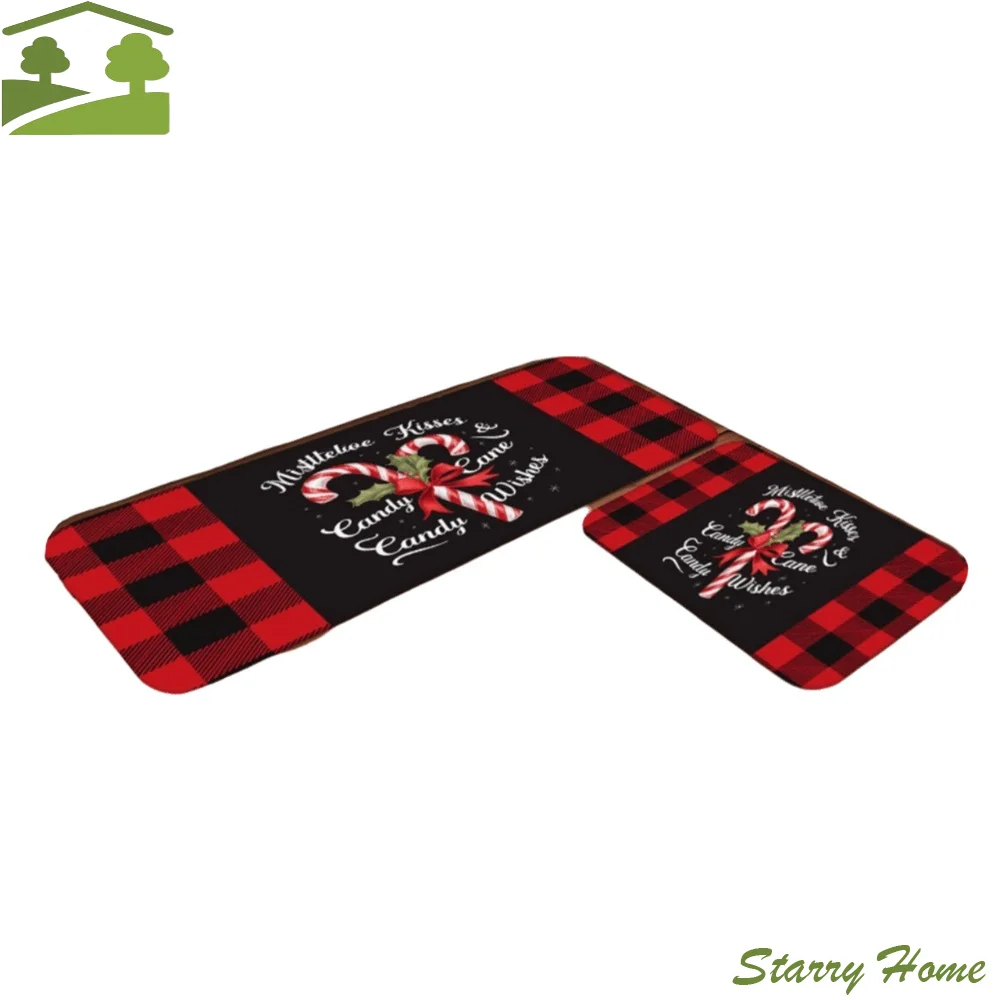 2 Pcs Diatomaceous Earth Christmas Kitchen Rug Set Non Slip Wear-resistant Christmas Kitchen Runner Stain-resistant