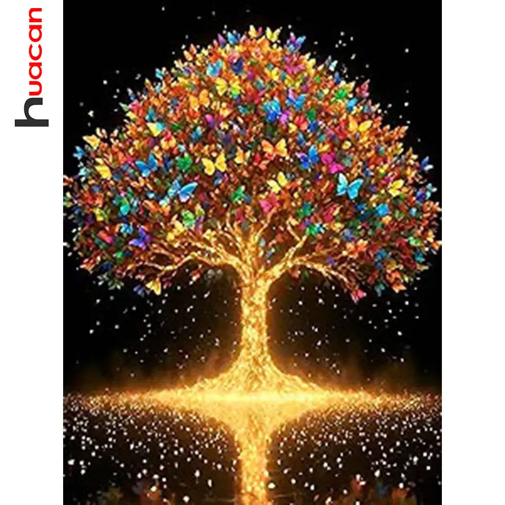Huacan Neuheiten 2025, Diamantmalerei, Baum, Schmetterling, Diamantmosaik, Landschaft, Tier, komplettes Set, Bastelset