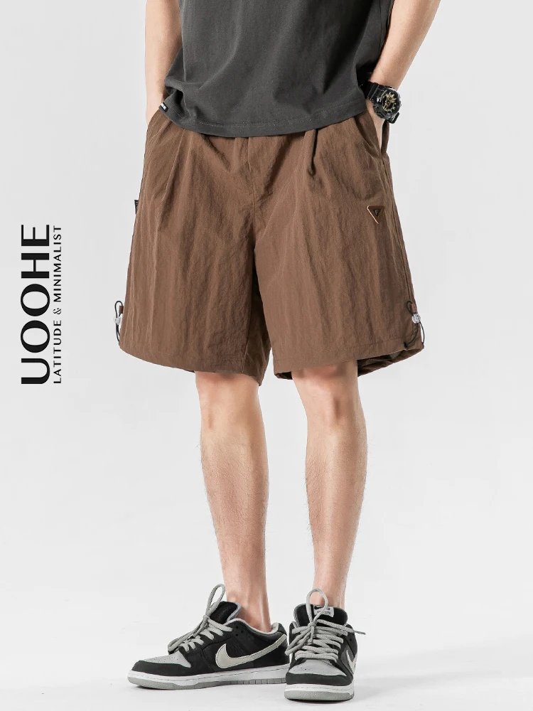 

UOOHE Summer Thin Outdoor Workwear orts Men's Trendy Embroidered Loose Qui Dry Sport Casual Five-Quarter Pants