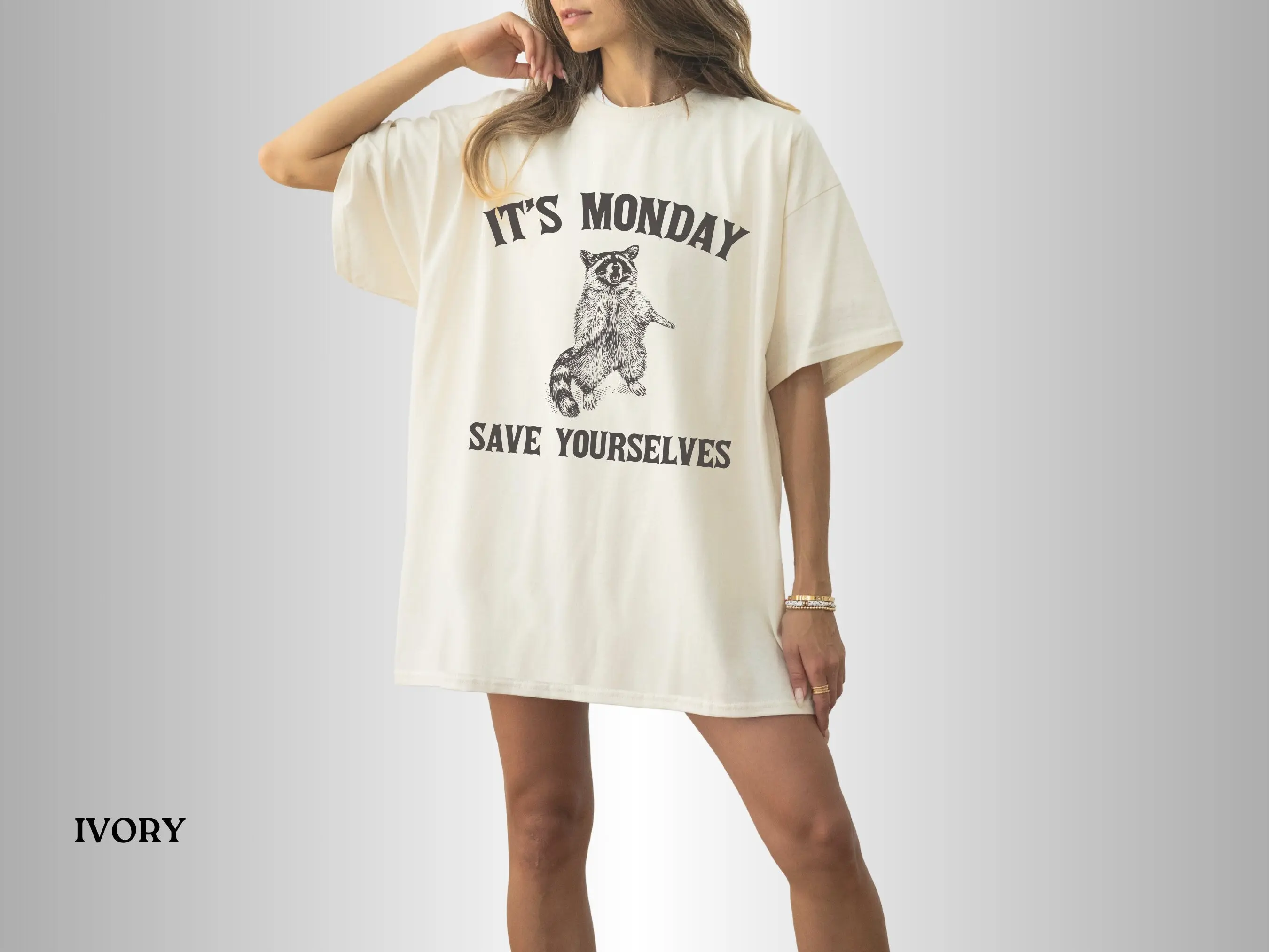 It'S Monday Save Yourselves Raccoon T Shirt Retro Sayings And Quotes Sarcastic Trash Panda Meme Comfort Colors