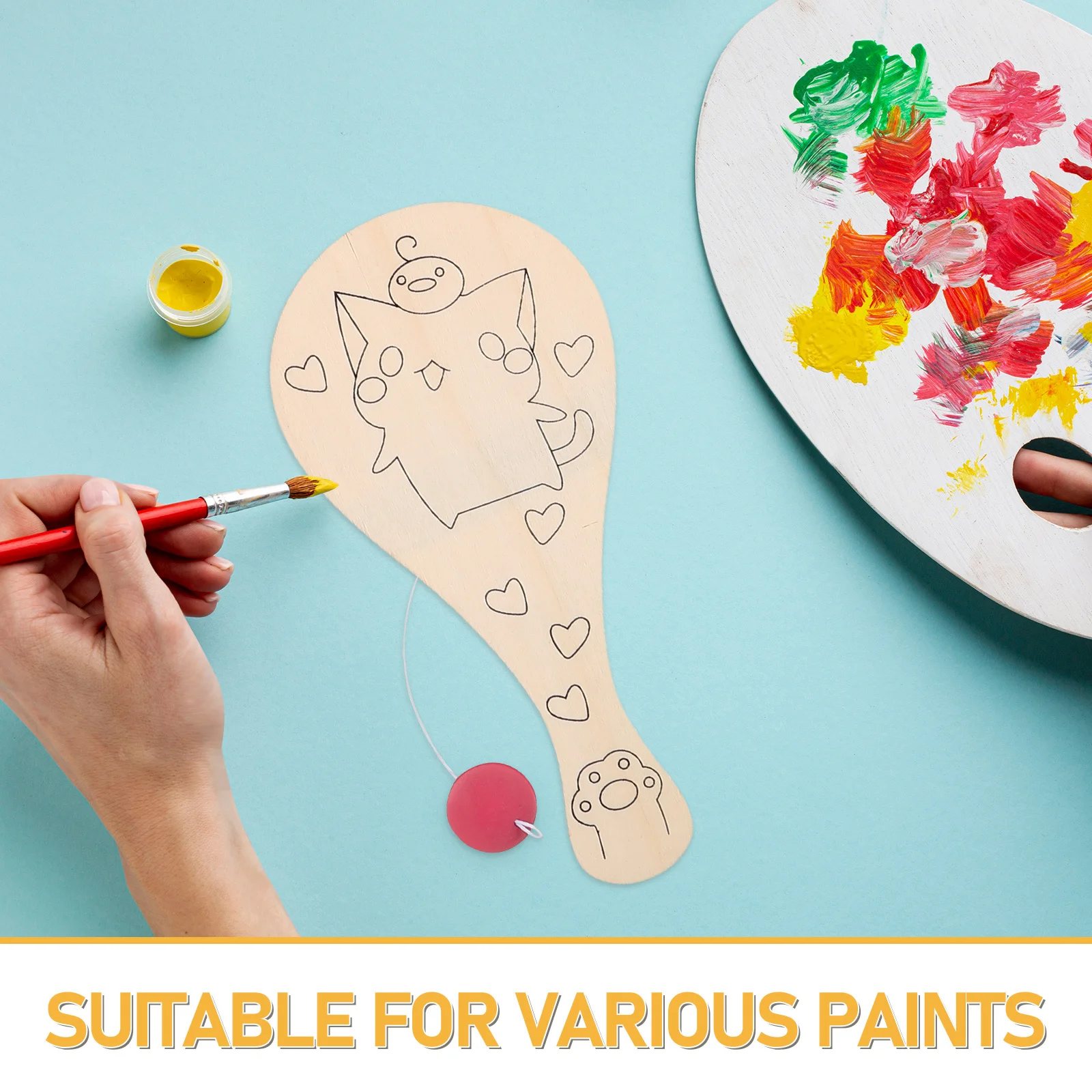 8 قطعة الاطفال مجداف خشبي الحرفية لم تنته مضرب تنس الطاولة فارغة مجداف الكرة مجلس DIY تلوين اللوحة الإبداعية المحمولة