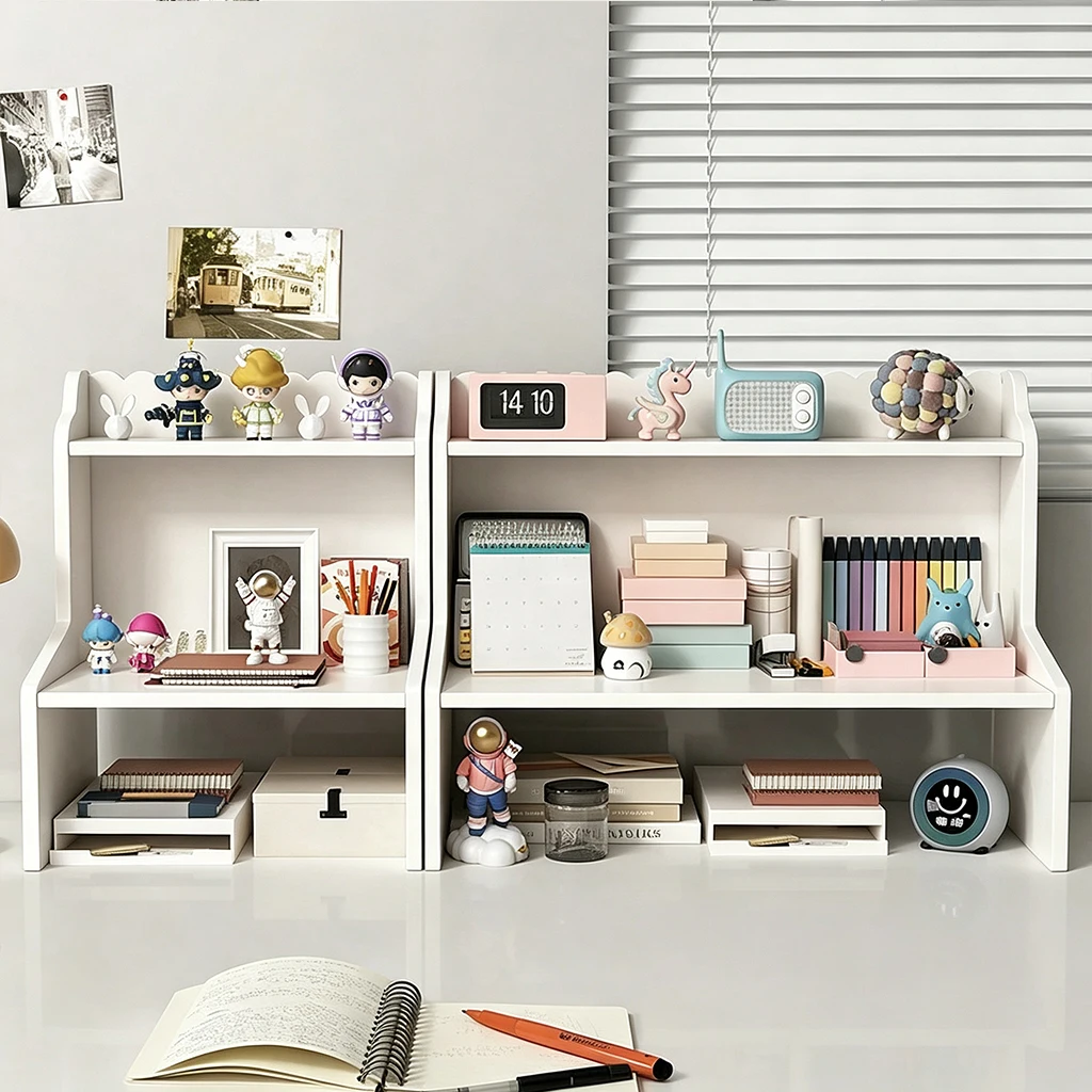 2-Tier Desktop Organizer Shelf for Office Desk, Multi-functional Storage Rack to Hold Books, Files and Stationery Supplies view 5