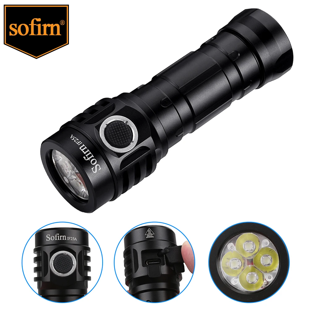 Sofirn IF25A BLF Anduril USB C Kuat Senter LED Isi Ulang 21700 Lampu 4000lm 4 * SST20 Obor dengan Optik TIR