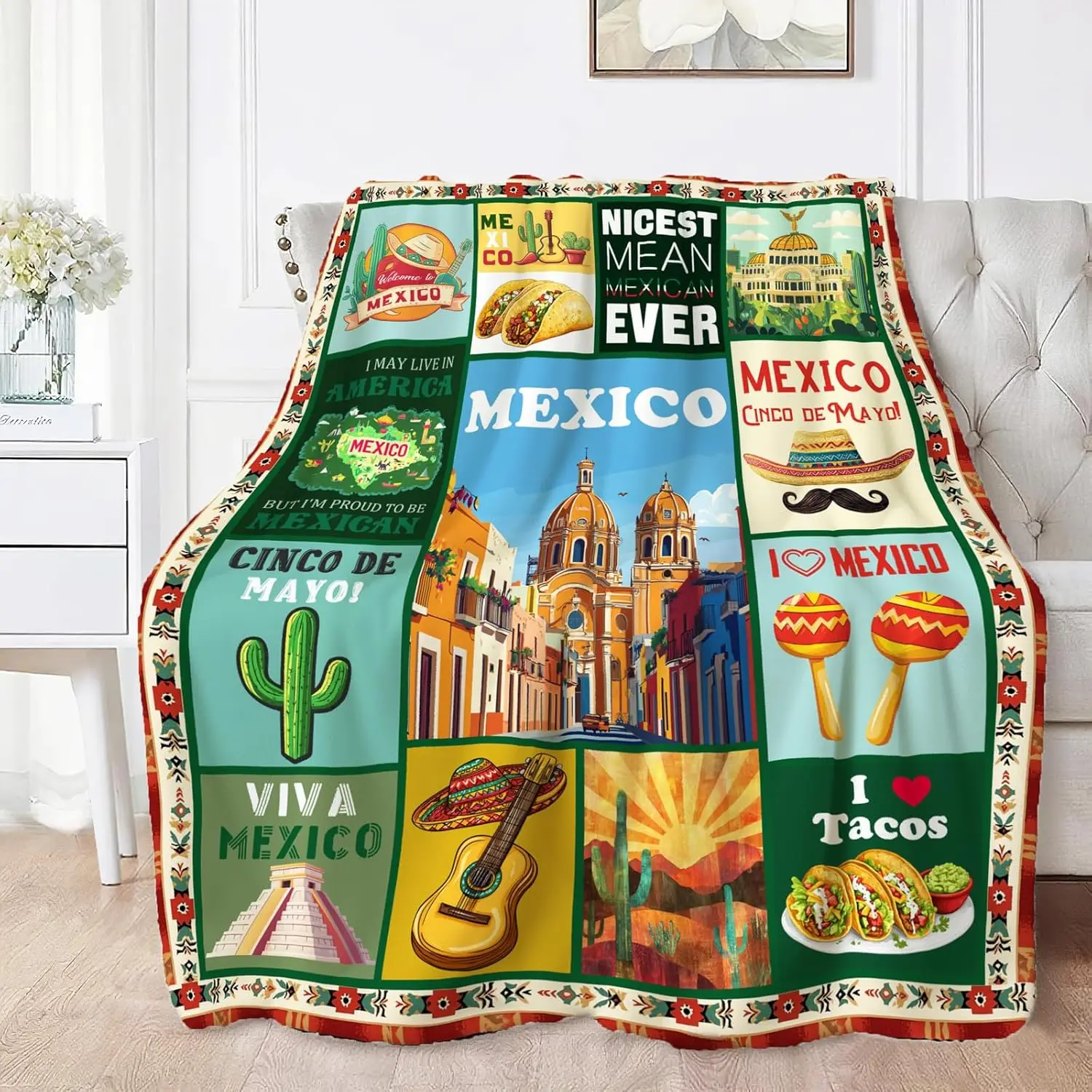 Vibrant Mexican Fiesta Throw Blanket Home Decor Cinco de Mayo Latin Culture Couch Bed Throw Gift