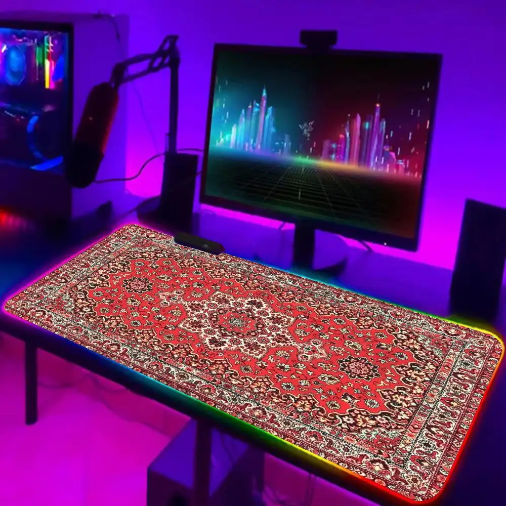 Religious Carpet Pattern Mouse Pad Tablet RGB mouse Pad Laptop xl desktop mouse pad,HD Rainbow Gaming keyboard pad Player, 90x40