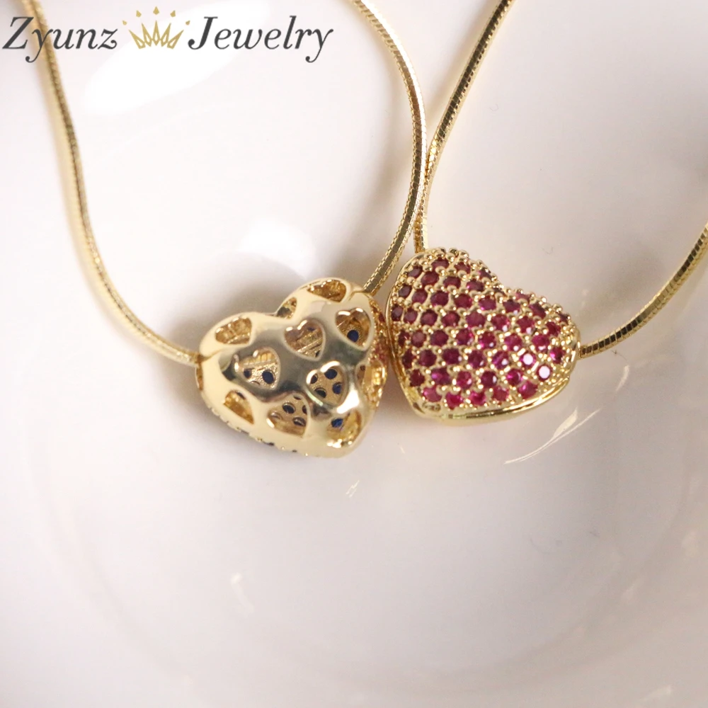 10PCS, Cubic Zircon Heart Necklace For Women Gold Silver Color Chain Pendant Choker Necklaces Girls Party Gift Jewelry