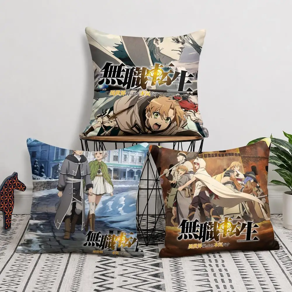 M-Mushoku Tensei Jobless Reincarnation Cushion Cover Soft Short Plush Throw Pillow Cover Cushion Case for Sofa Bedroom Home Gift