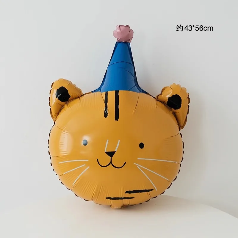 Birthday Hat Cartoon Animal Shape Aluminum Film Balloon Cat Lion Monkey Bear Children\'s Day Birthday Party Decoration