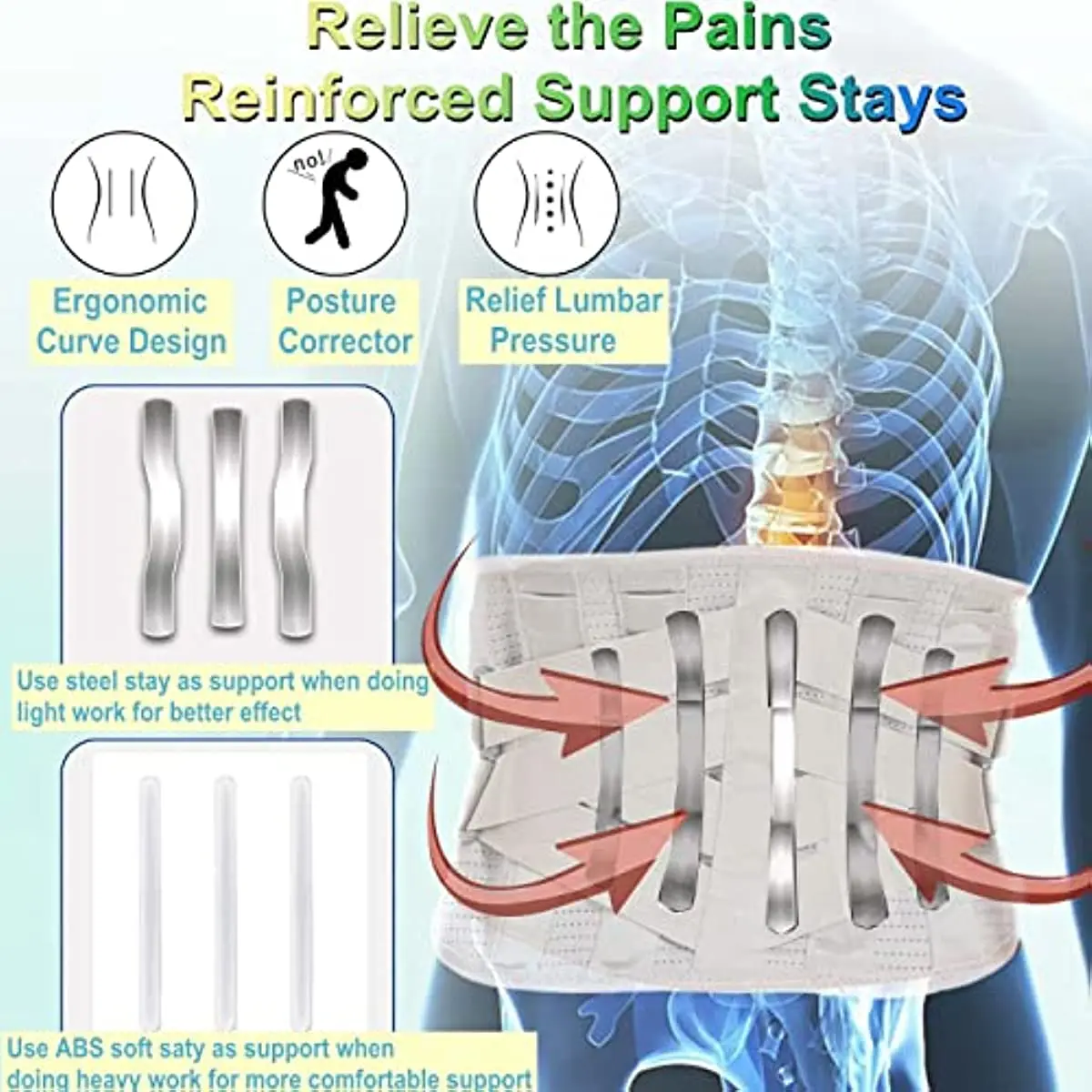 Cinto de apoio traseiro para homens e mulheres, cinta lombar respirável para alívio das dores, apoio lombar para levantamento pesado, hérnia de disco