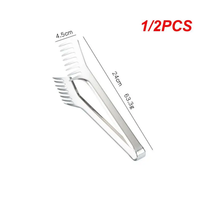 1/2PCS Portable Non-slip Stainless Steel Food Grade Kitchen Clip Deepen Jagged Noodle Clip Extended Handle Comb Easy To Get Bbq