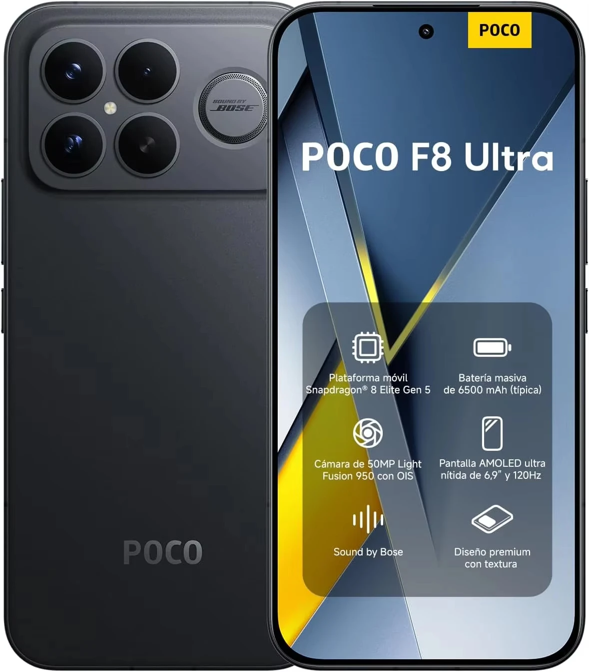 Teléfono Celular POCO F8 Ultra 5G NFC con Snapdragon 8 Elite Gen 5, CPU de Ocho Núcleos, Pantalla AMOLED de 6.9 Pulgadas con Protección Ocular, Cámara Triple de 50MP y Batería de 6500mAh