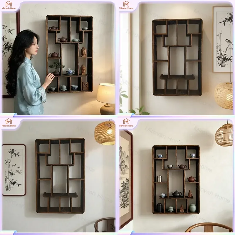 For Wall Shelf Floating Shelves New Chinese Style Bogu Rack Wall Mounted Tea Set Display Storage Rack Home Decor Ornament