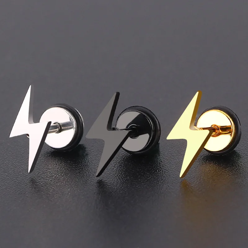 High Quality Punk Style Lightning Stud Earring for Women Men Thunder Black Gold Silver Color Personality Jewelry Gifts Wholesale