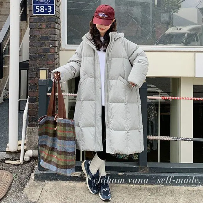 

Women's Long Du down Jaet White Hooded Thiened Winter Faion Outerwear Straight Cut Slim Fit Zipper Closure Color