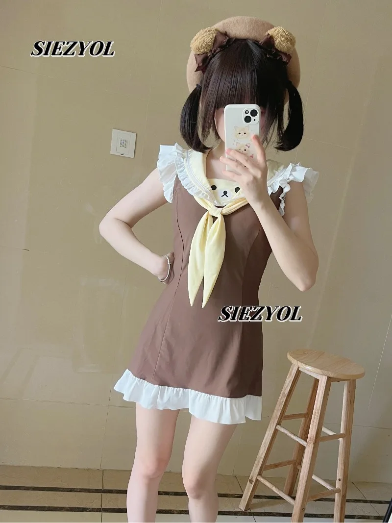 Summer New Sweet and Cute Girls Hot Spring Swimsuit Sailor Collar College Style Swimwear Slim-fit Split Bathing Suit for Women