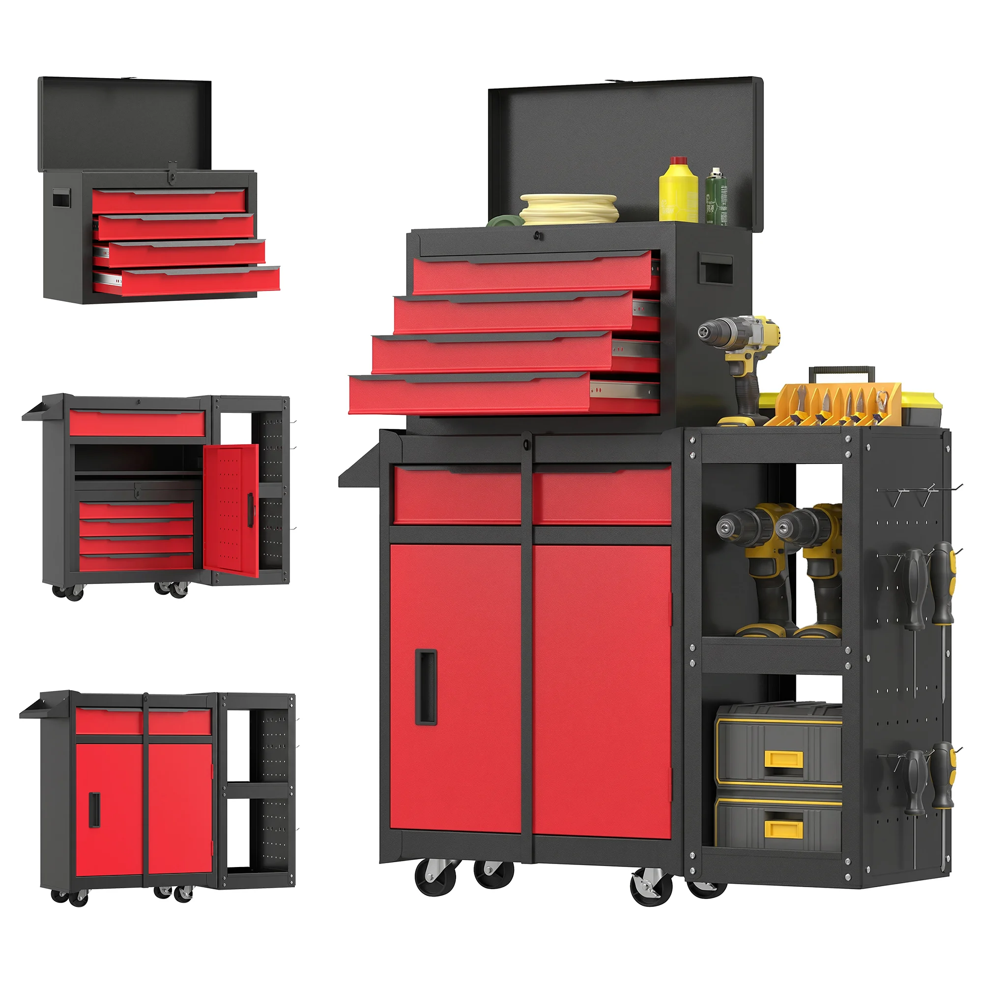 HOMCOM Carro de Herramientas con Ruedas Soporte para Taller Garaje Negro y Rojo