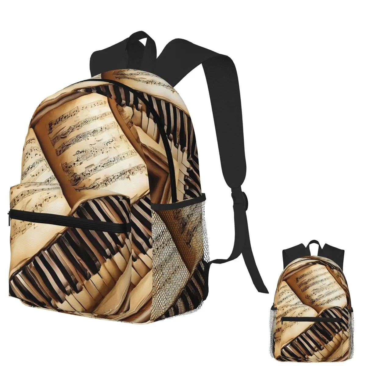 

Keyboard Music, Parchment Manuscript, Ancient Keyboard Student Backpack School Bag Hiking Travel Daypack Bookbag Shoulder Bags