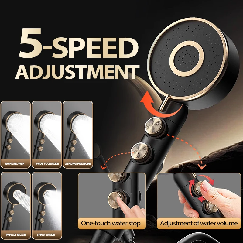

5-режимная ручная насадка для душа высокого давления, экономия воды, распылительная насадка, массажная насадка для душа с дождевой насадкой, аксессуары для ванной комнаты