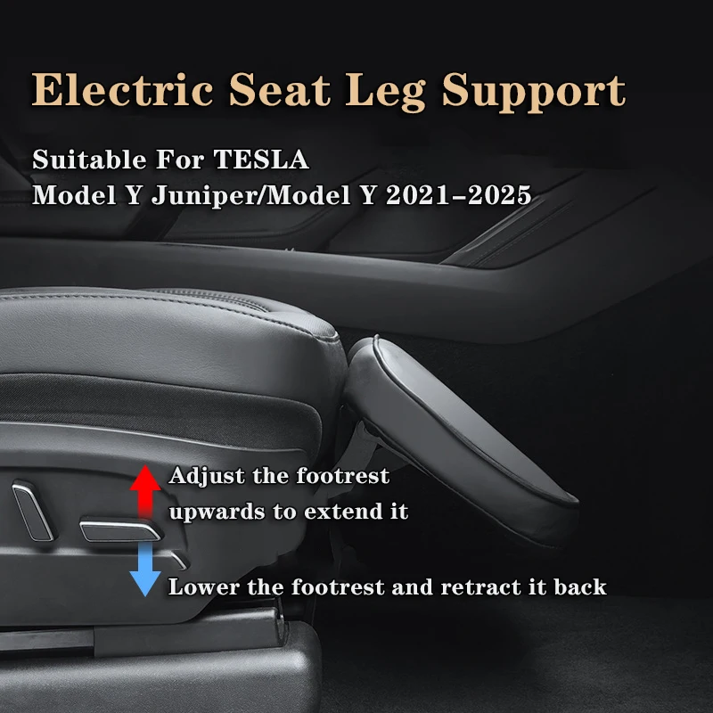 For Tesla Model Y Juniper Leather Electric Seat Leg Support Rest Pad Model Y 2021-2024 Free Adjustment Passenger Seat Extension