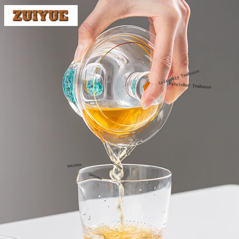 150ml Turquoise Crystal Glass Gaiwan Aesthetic Tea Tureen Tea Bowl With Lid Kit Tea Maker Cover Bowl Tableware Decoration Craft