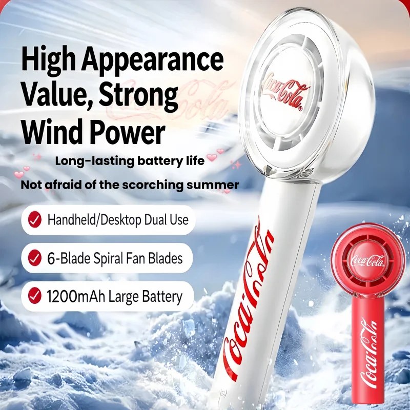 

Coca Cola Portable Fan Super Strong Wind 3 Speed Mini Handheld Fan USB Rechargeable 1200mAh and 2000mAh Outdoor Campe trave Fan