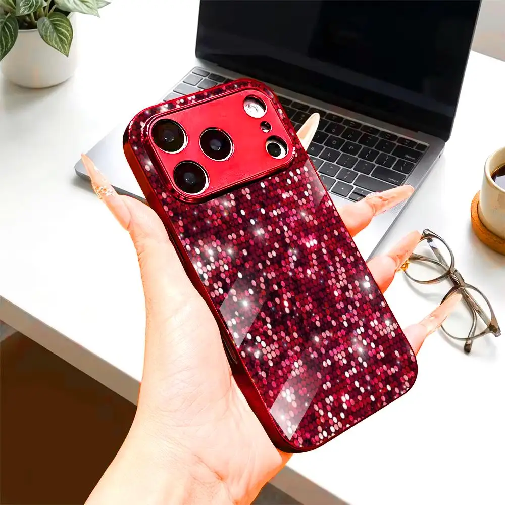 

Glitter Texture fashion phone cases Glass Phone Case For iphone 17 pro max cover for iPhone 17、16、15、14、13、12、11pm Pro Plus