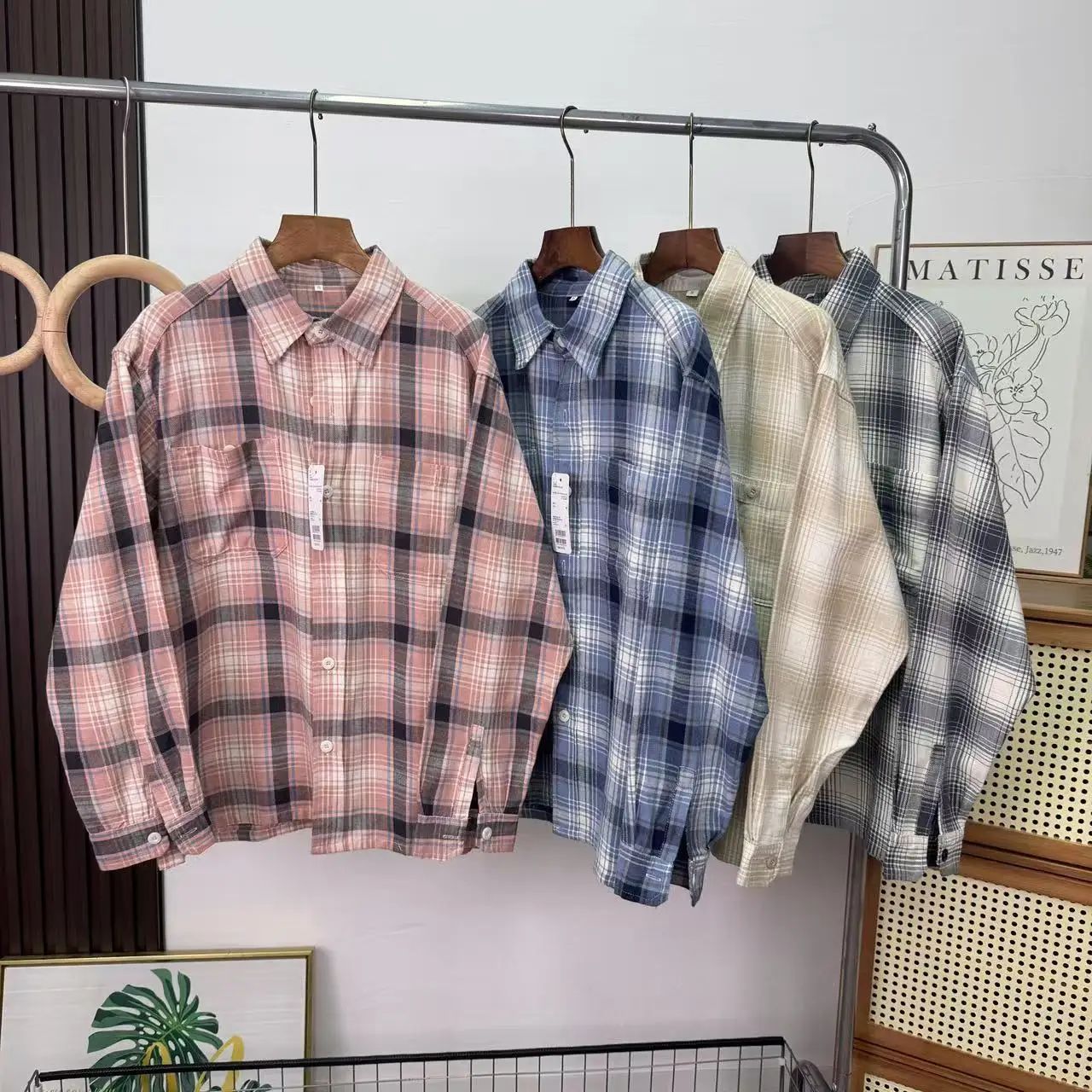 

Couple's Classic Loose Plaid Long Sve Cotton irt Bamboo Fiber Casual Sle Men's Women's Upper Apparel Autumn 2025