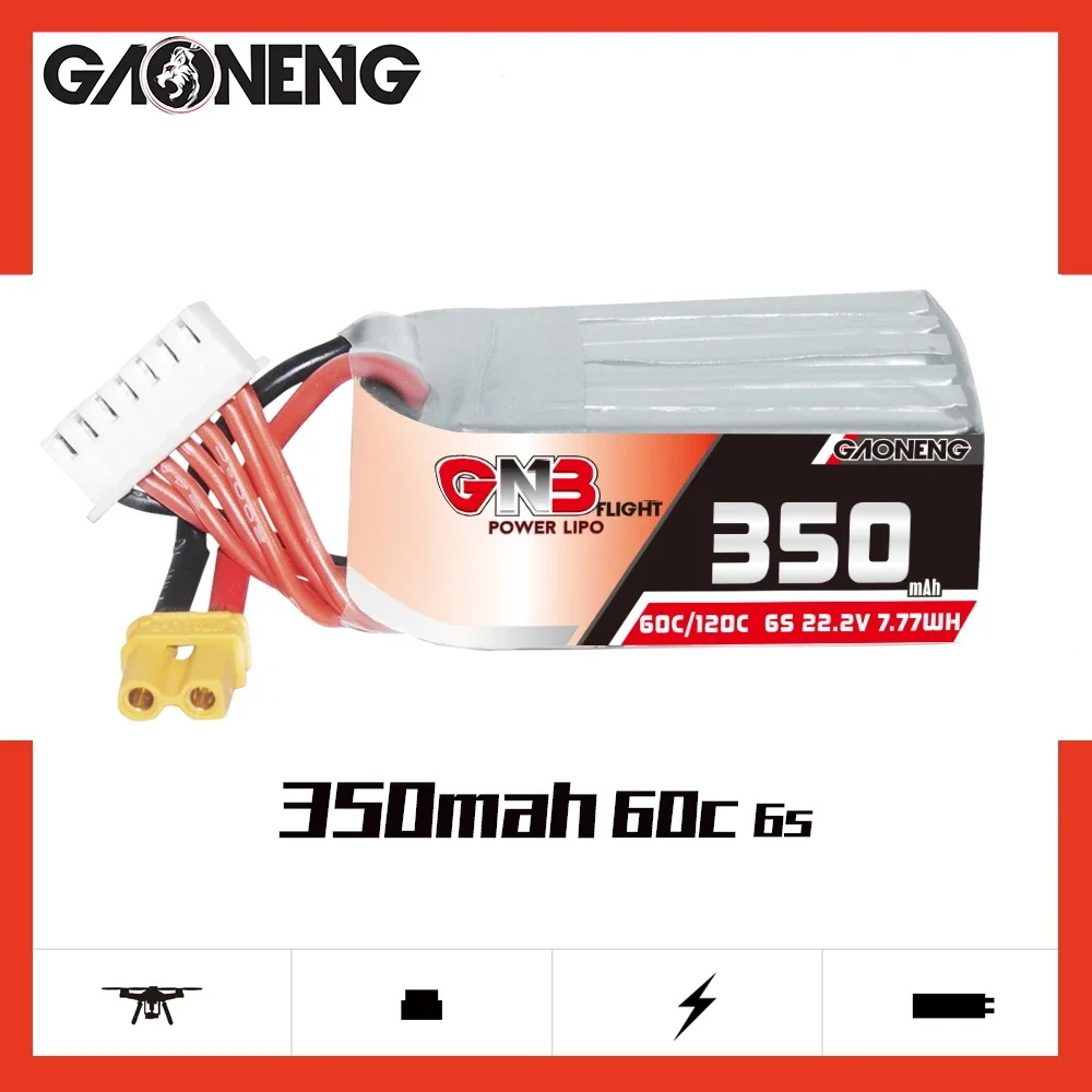 

GAONENG GNB 350mAh 6S 60C 120C 22.2V XT30 LiPo Battery 2 to 2.5 inch FPV size 80 to 120mm Drones LongRange Drone Cine Whoop