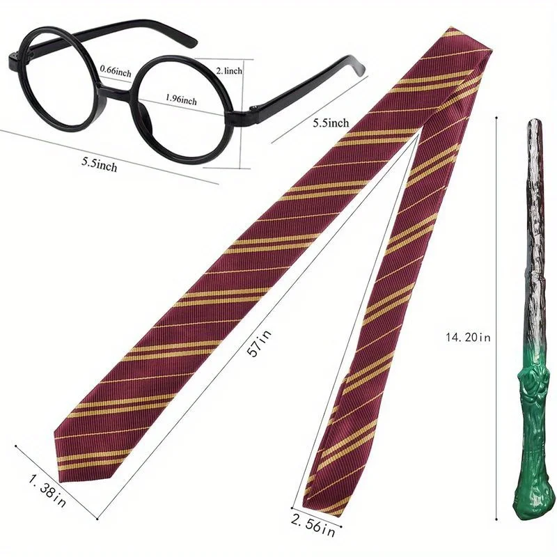 

Волшебный набор для косплея, палочка с полосатым галстуком и очками, реквизит для Хэллоуина, костюм волшебника, вечеринка в честь Дня Рождения