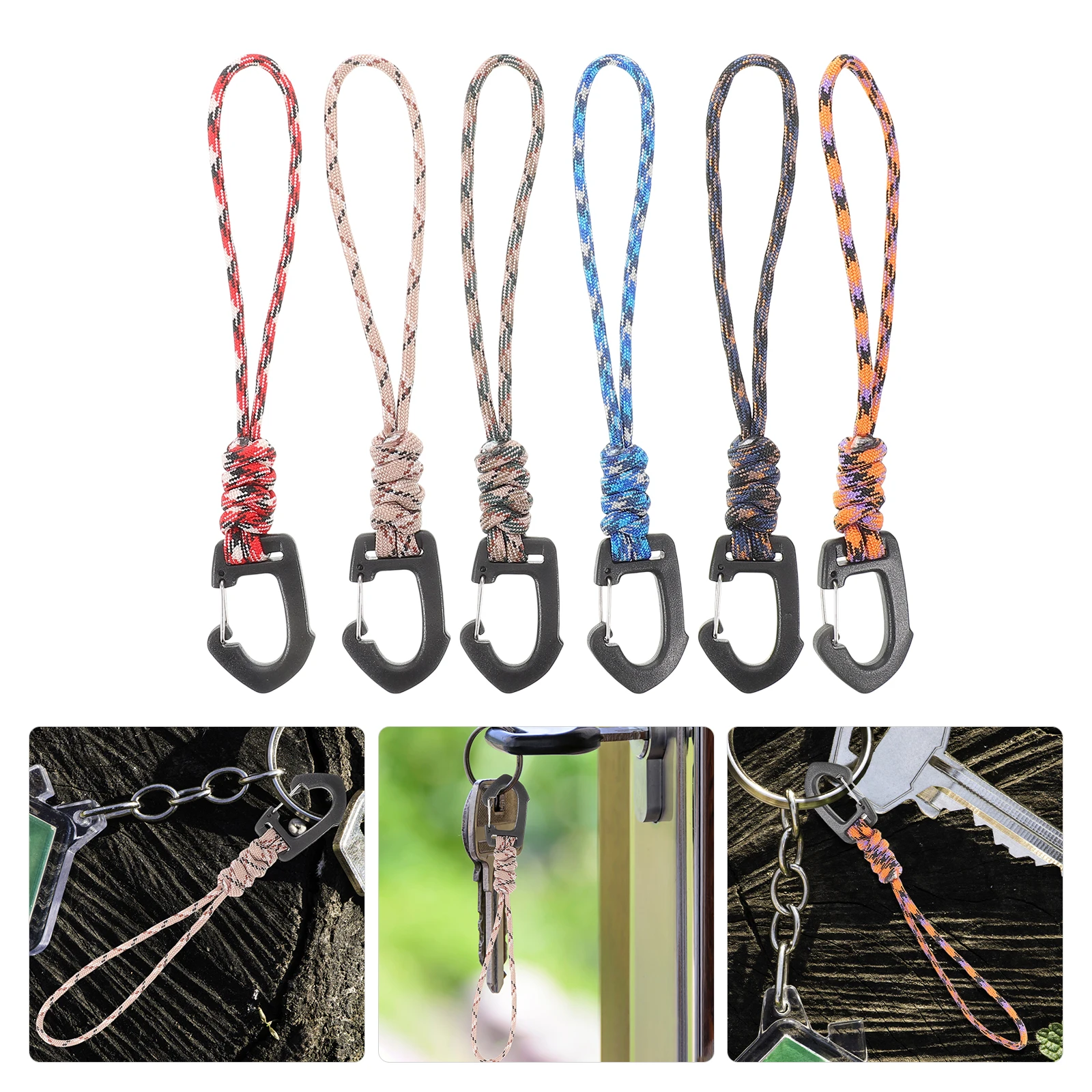 

6pcs Key Outdoors Strap Keys Chain Hook Car Badge Holder Thread Cord Wristlet Keychain Id Badge Holder For Whistle