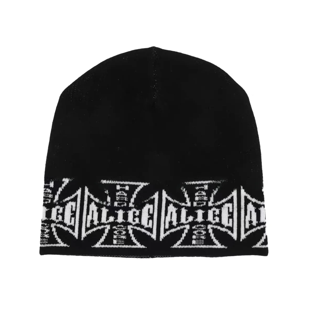 Opium Alice Cross Pattern Knitted Cold Hat YVL Style Streetwear Geometric Color Block Cotton Unisex Spring Autumn Winter Cap