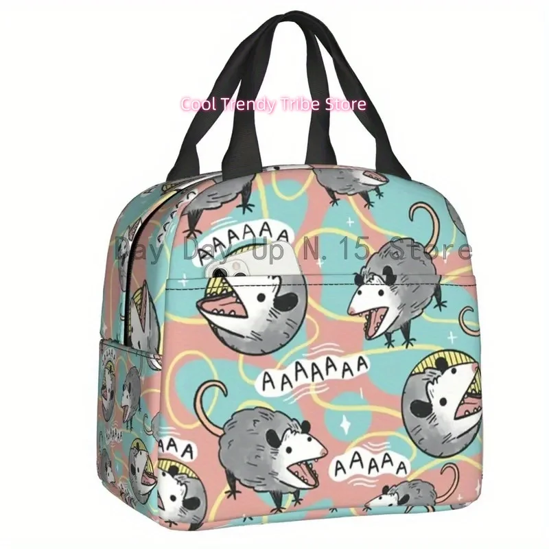 Insulated Lunch Bag Featuring an Opossum Design, Perfect for Camping And Travel. Suitable for Pets And Reusable As a Thermal Coo