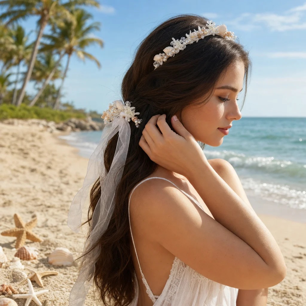 Hair Accessories Set Elegant Beach Vacation for Women Shell Headband Crystal Hair Jewelry Holiday Photo Prop Gift