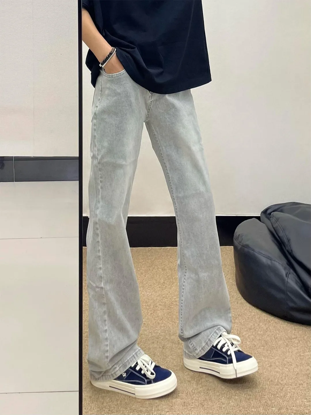 

Мужские джинсы Slim Fit из денима, осенние, прямые, в американском стиле High Street, слегка расклешенные, повседневные, свободного кроя