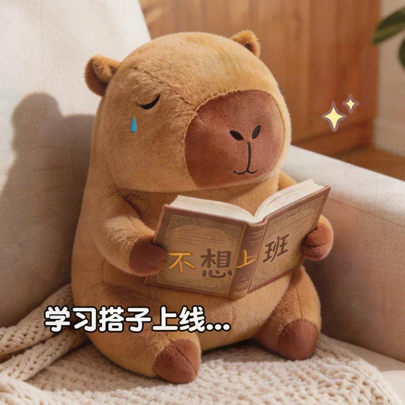 Tired Capybara Plush Toy, Lazy Capybara Stuffed Doll with Sad Expression, Soft Fluffy Plushie, Funny Novelty Gift for Office