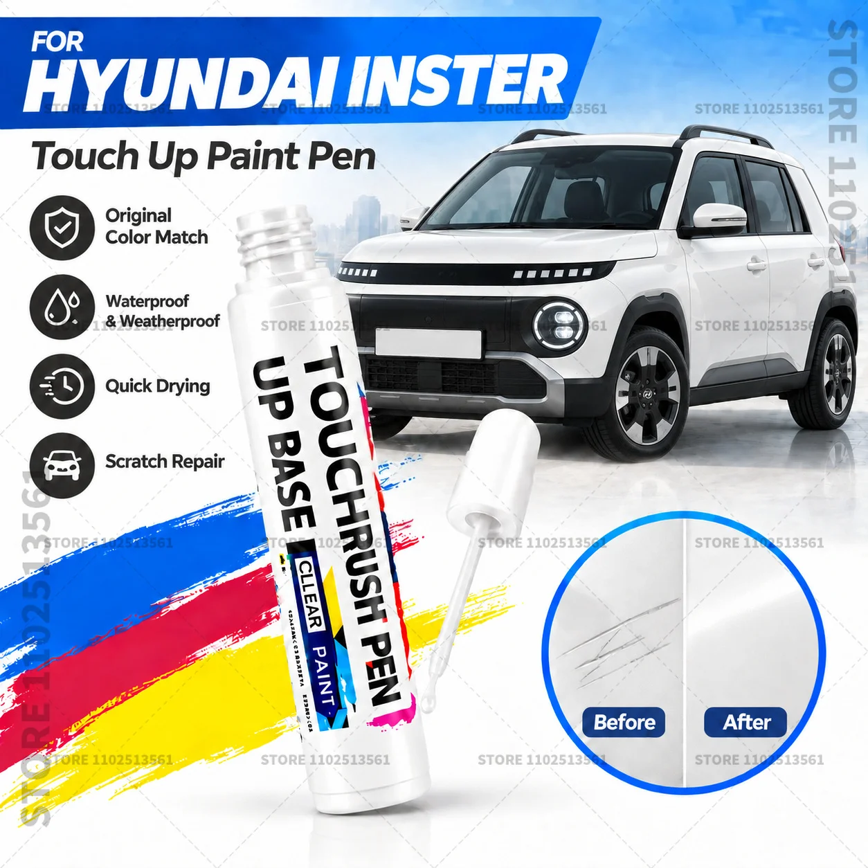 Automotive Touch Up Paint Pen Scratch Repair Marker for Car Body Bumper Door Paint Restoration Accessories For Hyundai INSTER