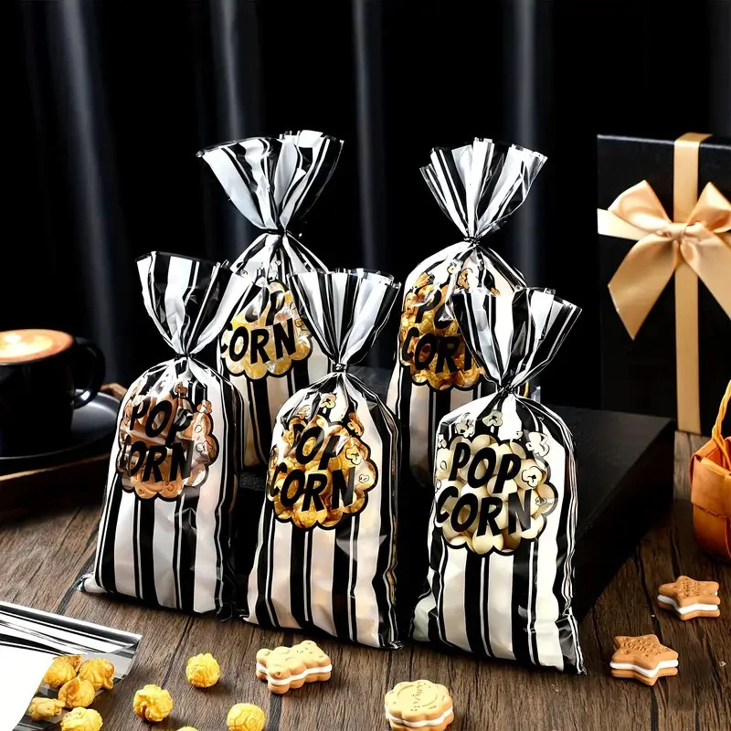 Bolsa de embalaje de palomitas de maíz, bolsas de rayas de carnaval con lazos, bolsas portátiles para aperitivos y alimentos, contenedores para golosinas, suministros para fiestas, 20/50/100 Uds.