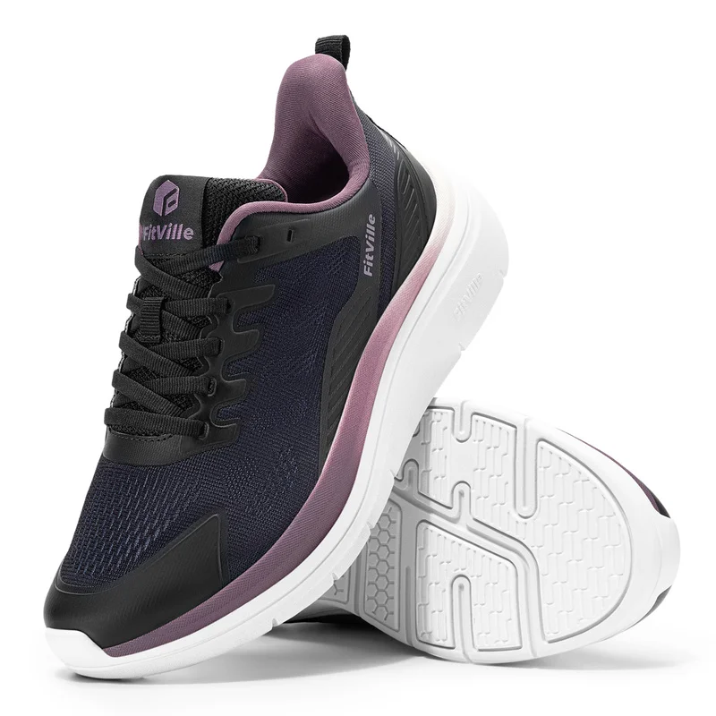 FitVille Wide Width Walking Shoes For Women Lightweight Breathable Athletic Running Sneakers Built-In Arch Support Relieve Flat