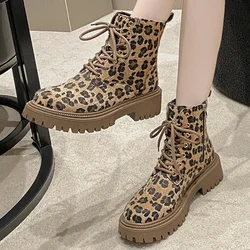 Scarpe da donna 2023 nuovi stivali da donna con cerniera allacciata autunno punta tonda colori misti piattaforma con stampa leopardata stivali alla moda impermeabili