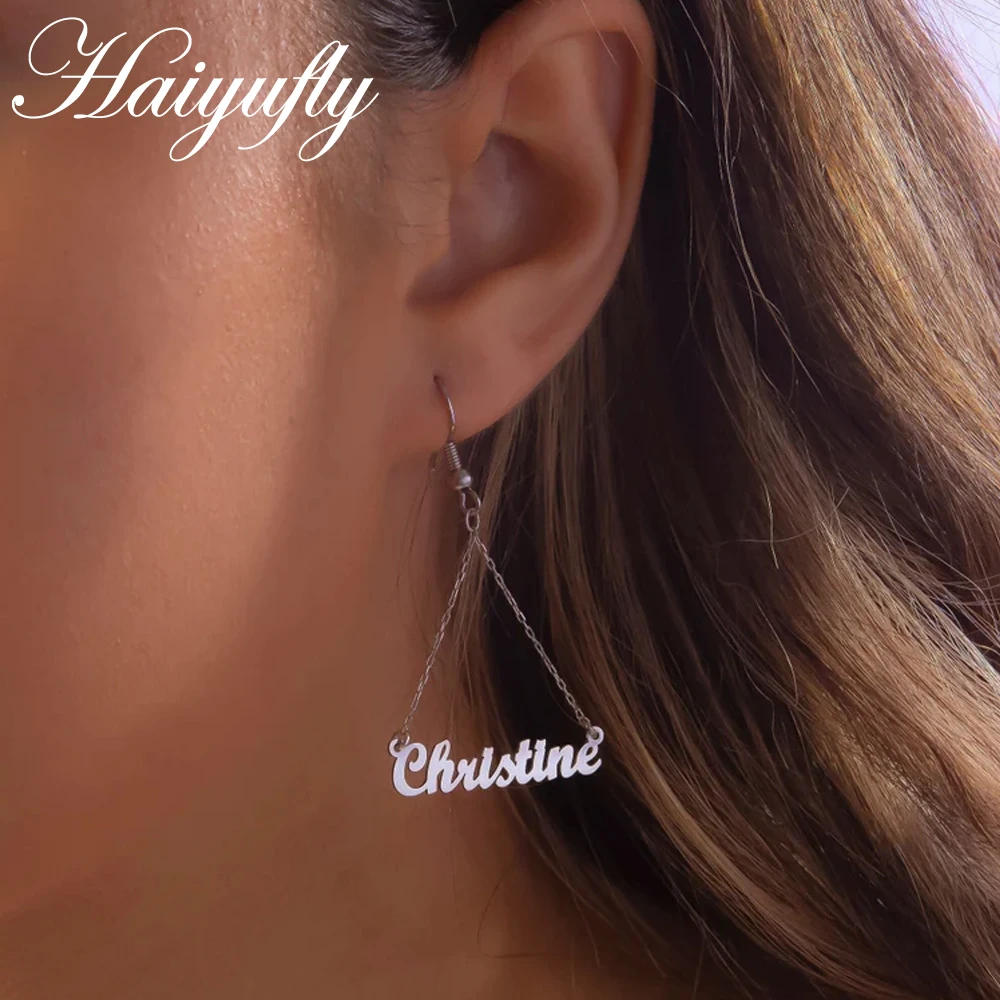 Haiyufly Personalized Custom Name Earrings for Women Girls Stainless Steel Letter Drop Earring Birthday Jewelry Mothers Day Gift